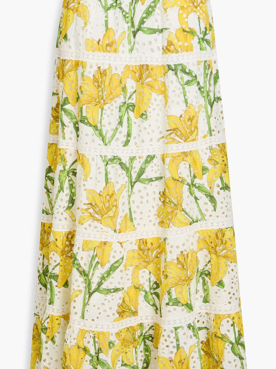 aisha tiered floral-print broderie anglaise cotton maxi skirt