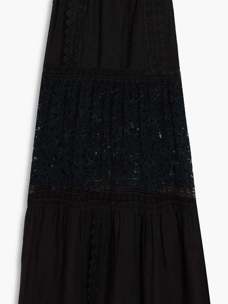 reise guipure lace-paneled linen-gauze maxi skirt