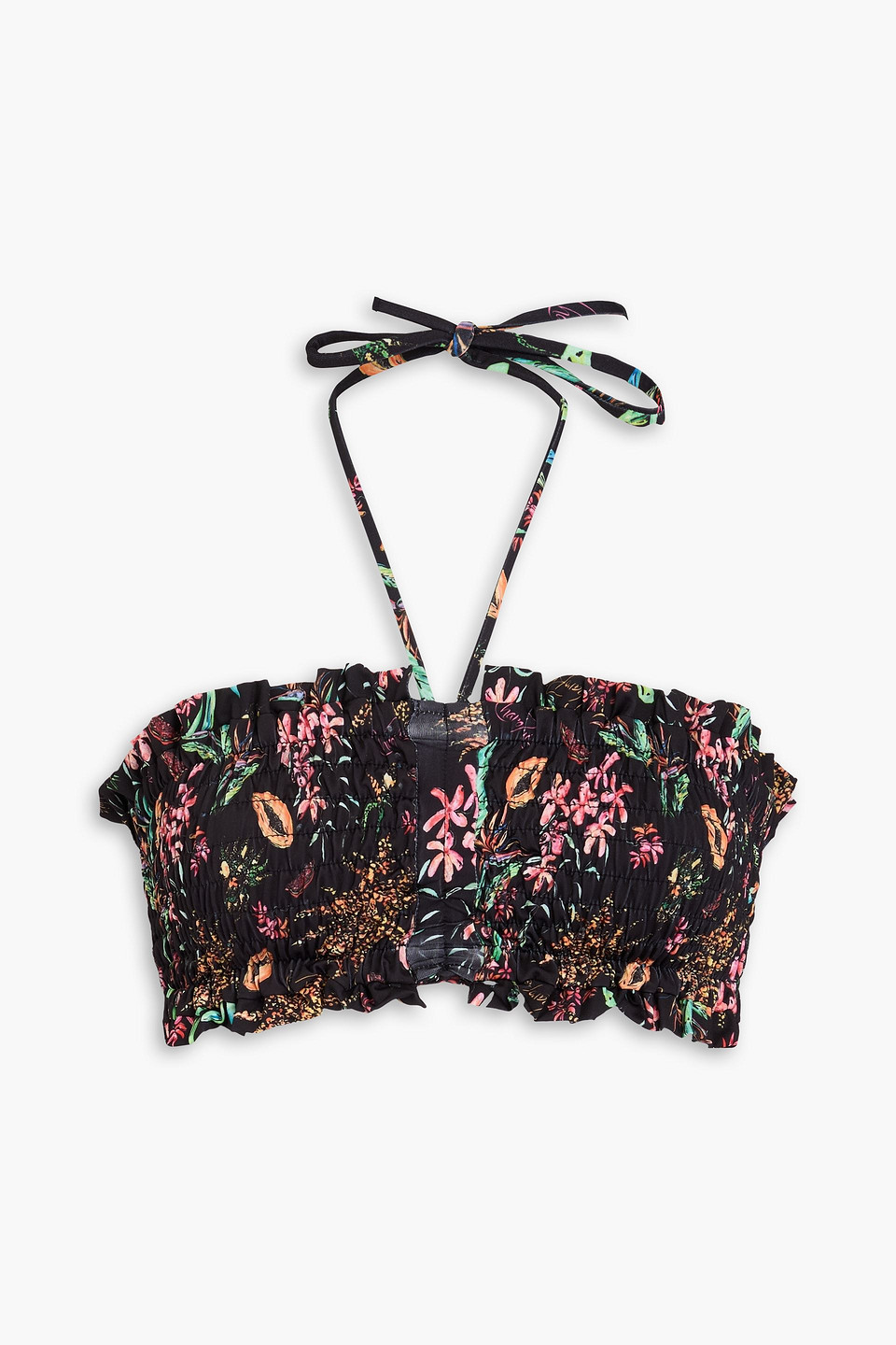 Charo Ruiz Ibiza - Fira ruffled printed halterneck bikini top - Black - S
