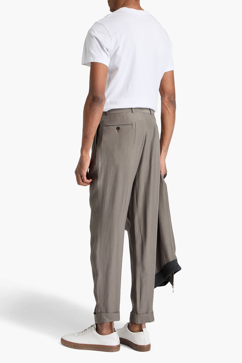 Officine Generale Hugo Tapered Belted Lyocell Pants In Steingrau