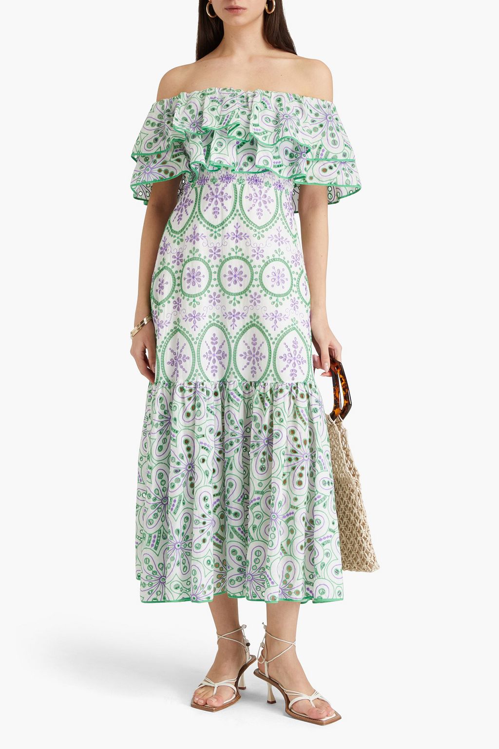 CHARO RUIZ IBIZA Isabella off-the-shoulder broderie anglaise cotton-blend midi dress