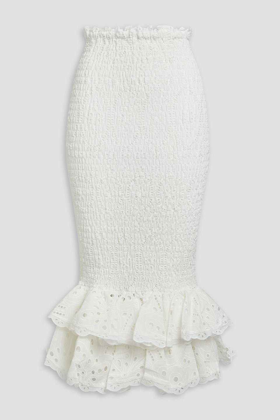 Charo Ruiz Liliana Shirred Broderie Anglaise Cotton-blend Midi Skirt In White
