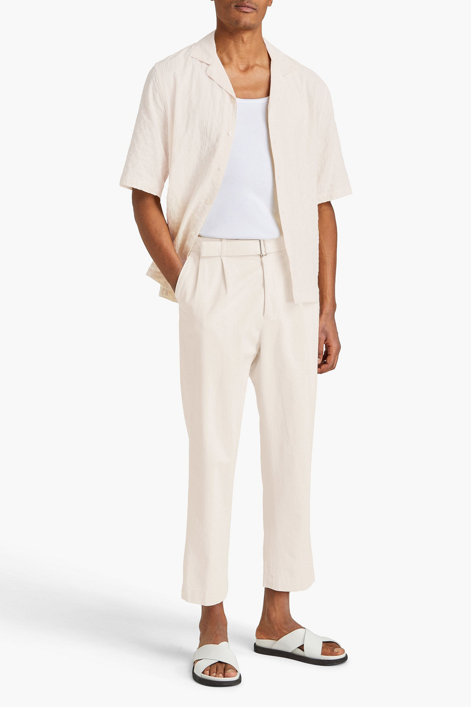 Officine Generale Luigi Pleated Cotton-twill Pants In Ecru