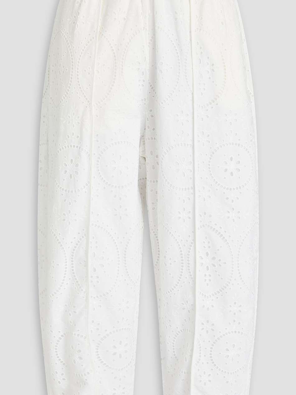 lya broderie anglaise cotton-blend wide-leg pants