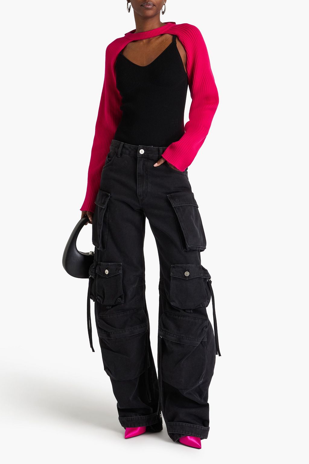 HELMUT LANG سترة قصيرة من مزيج القطن بتصميم مضلّع