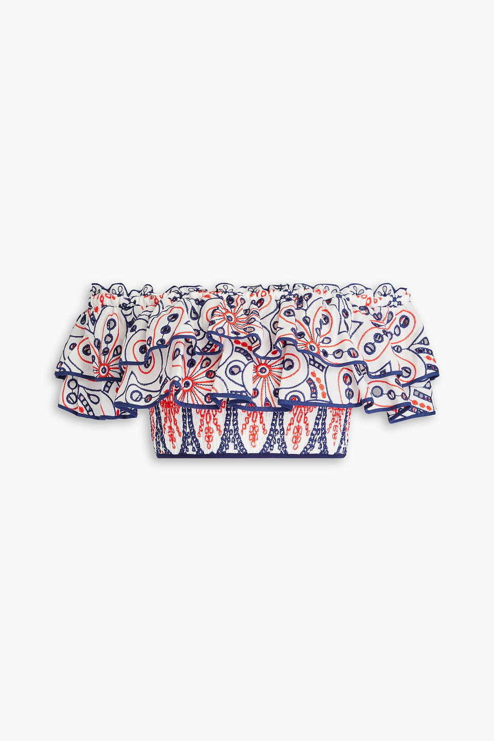 Charo Ruiz Ibiza - Clara cropped off-the-shoulder broderie anglaise cotton-blend top - Blue - L