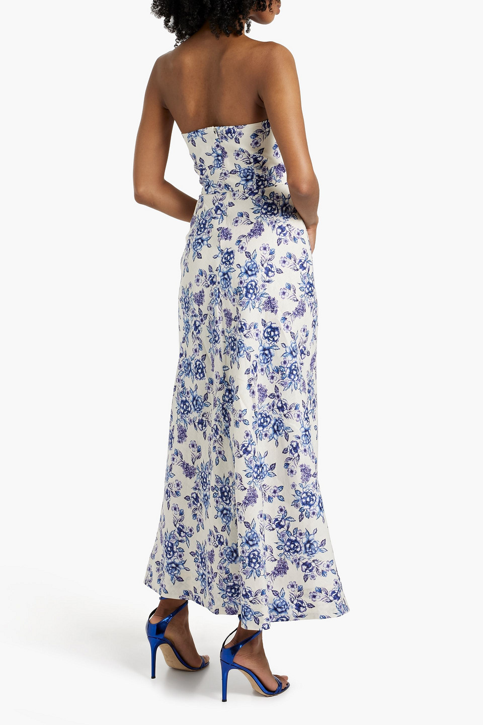 Bec & Bridge Audette Strapless Floral-print Linen Maxi Dress In Ecru