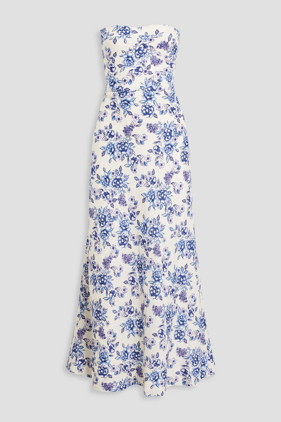 Bec & Bridge Audette Strapless Floral-print Linen Maxi Dress In Ecru