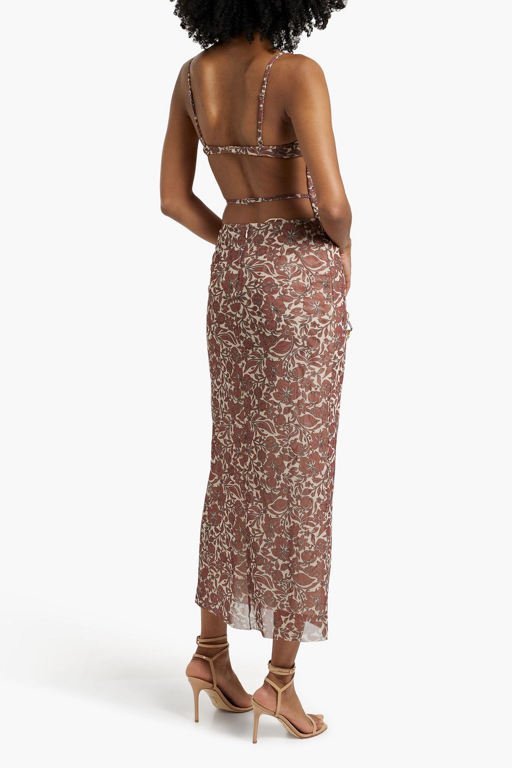 BEC & BRIDGE Priya ruched floral-print stretch-mesh midi dress