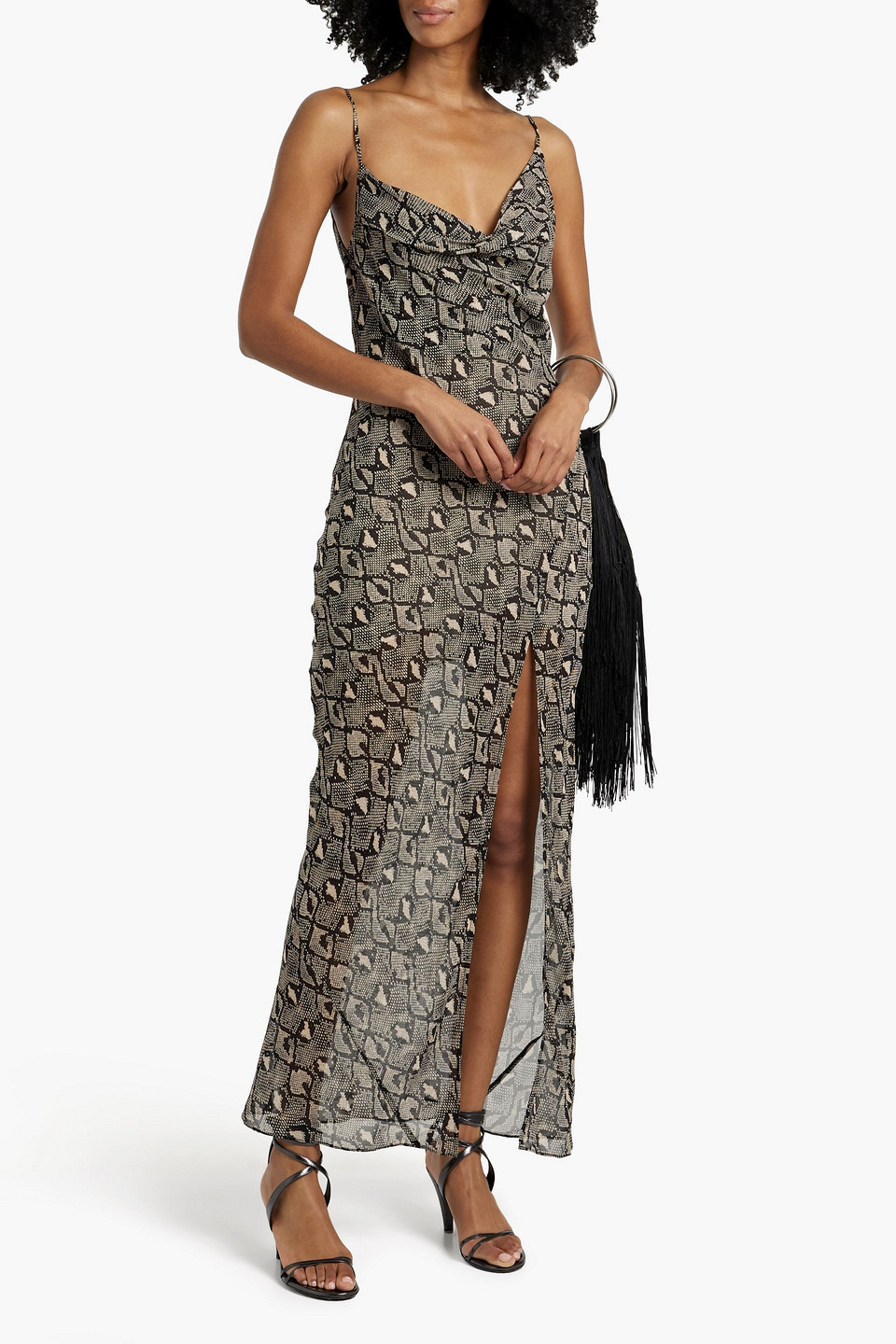 BEC & BRIDGE PORTIA DRAPED PRINTED SILK-CHIFFON MAXI DRESS