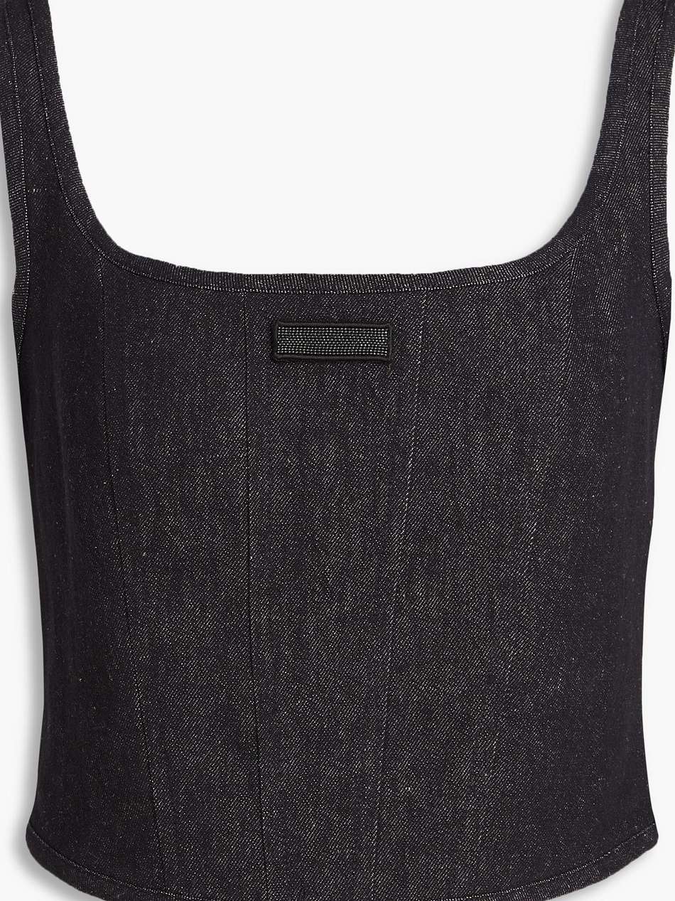 bead-embellished denim top