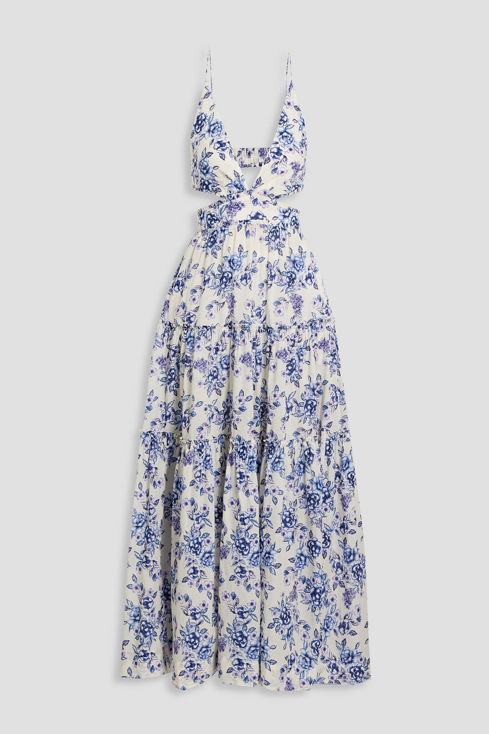 Bec & Bridge Carla Cutout Floral-print Cotton Maxi Dress In Indigo