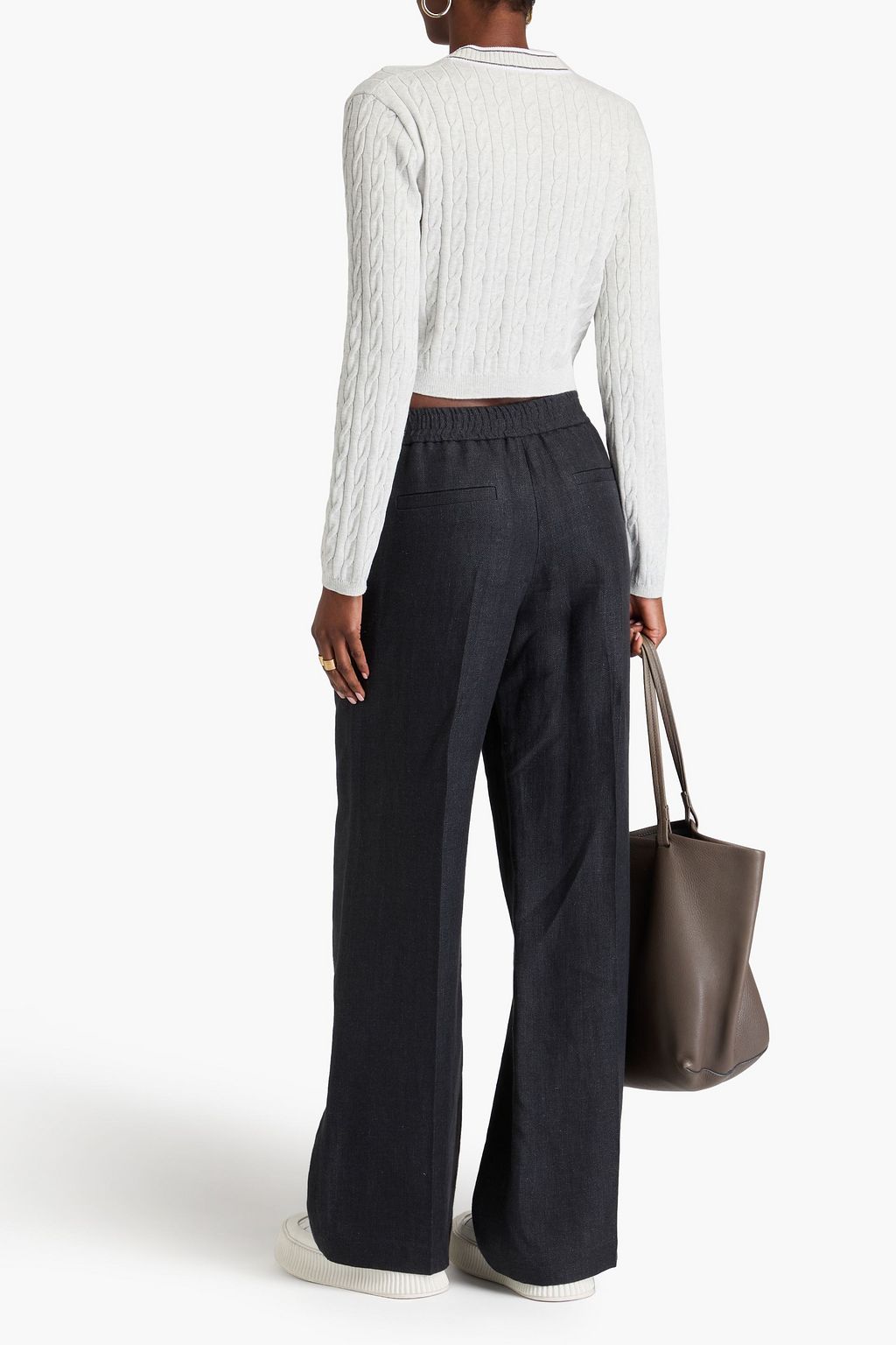 BRUNELLO CUCINELLI Cropped bead-embellished cable-knit cotton sweater