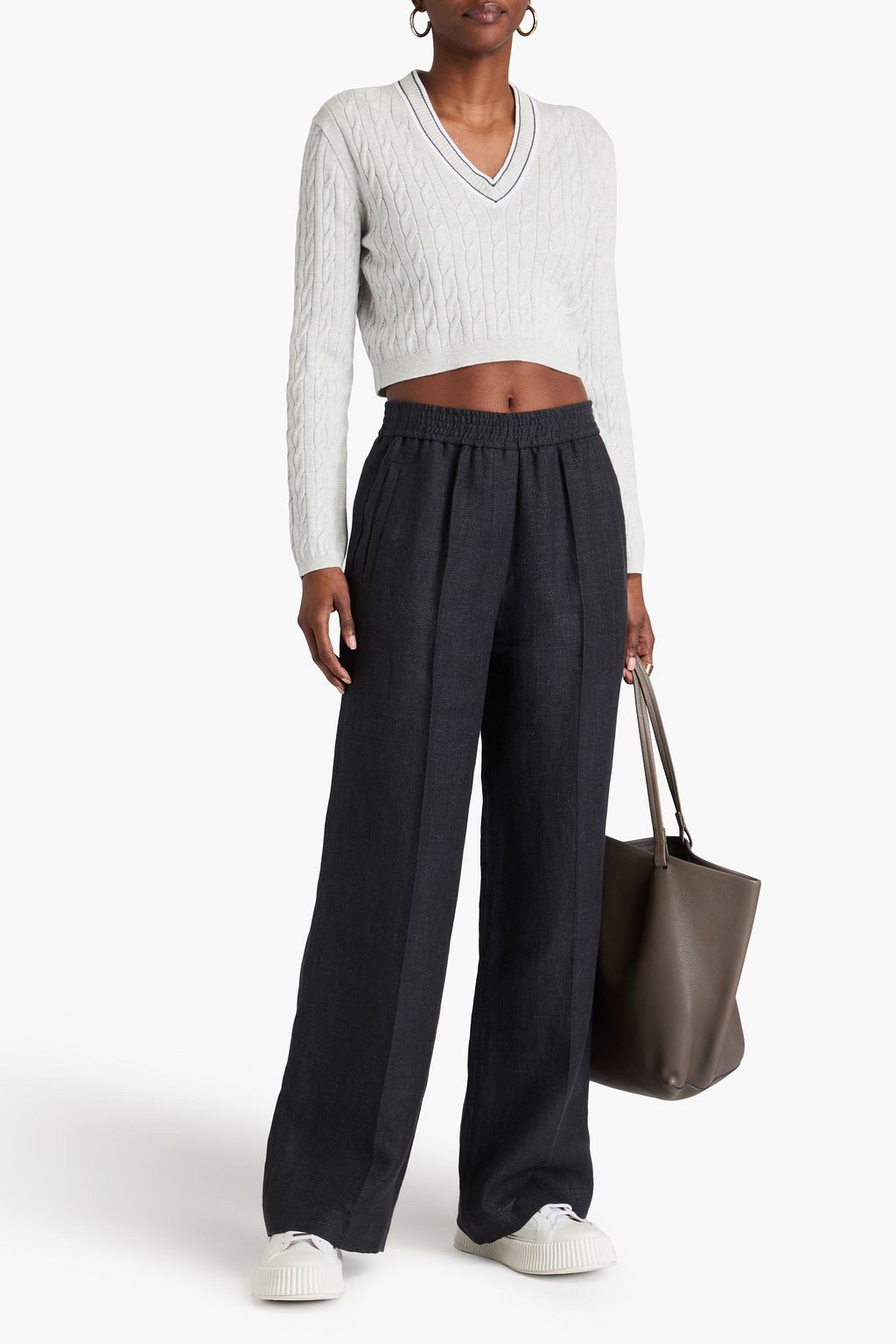 BRUNELLO CUCINELLI Cropped bead-embellished cable-knit cotton sweater