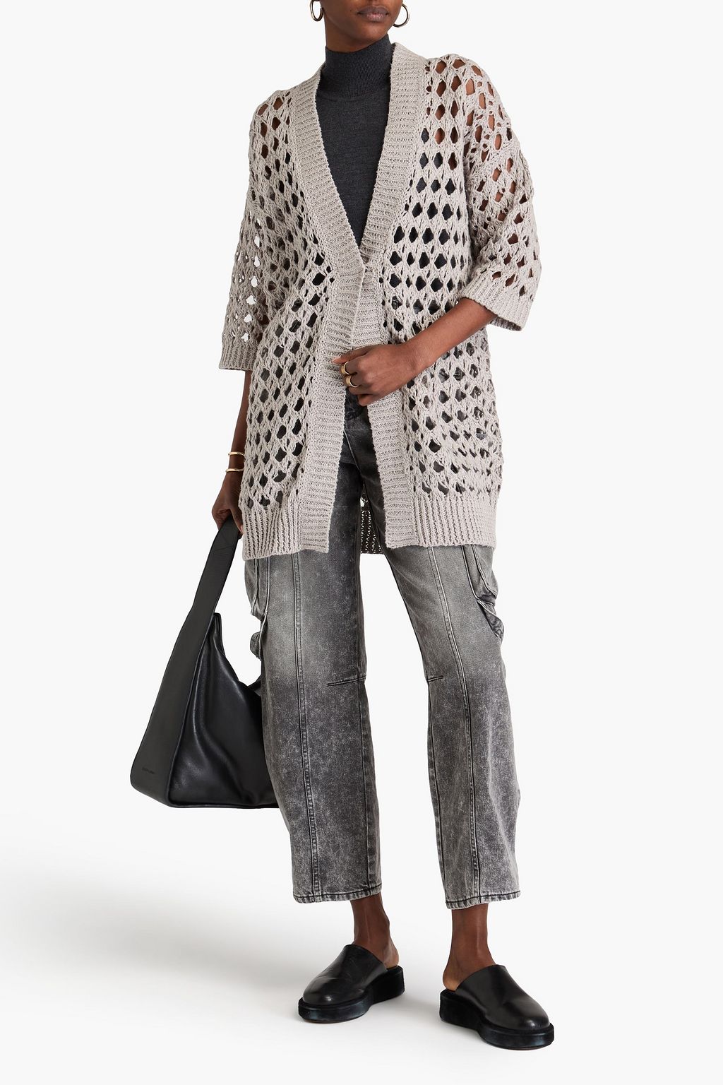 BRUNELLO CUCINELLI كارديغان من مزيج الجوت ونسيج بحبكة مفتوحة