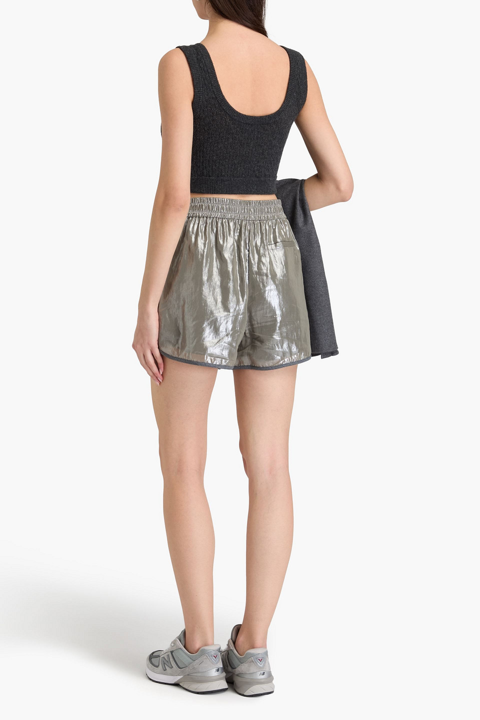 Brunello Cucinelli Shorts Aus Baumwolle In Metallic-optik In Graubraun