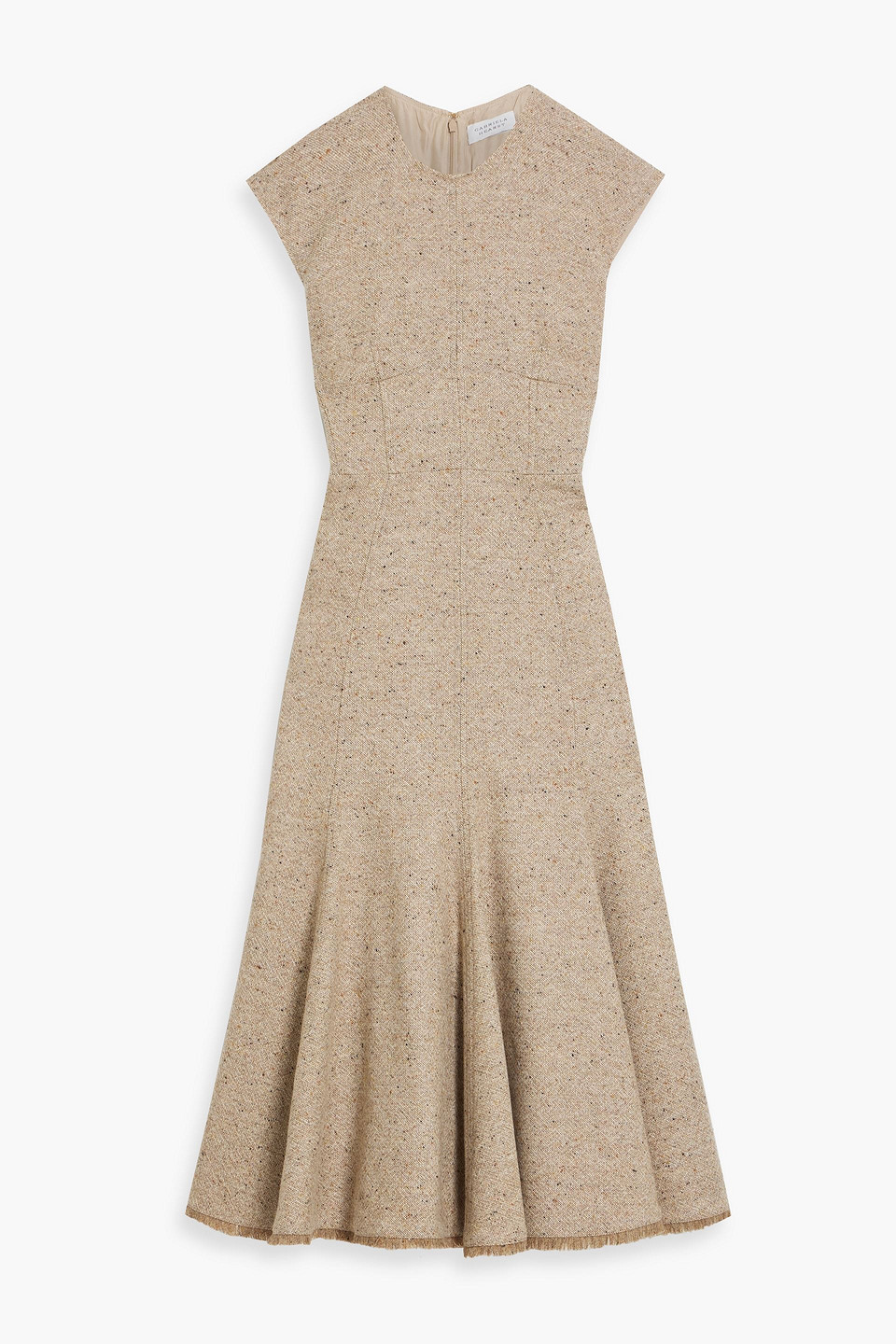 Shop Gabriela Hearst Crowther Donegal Wool And Cashmere-blend Midi Dress In Beige