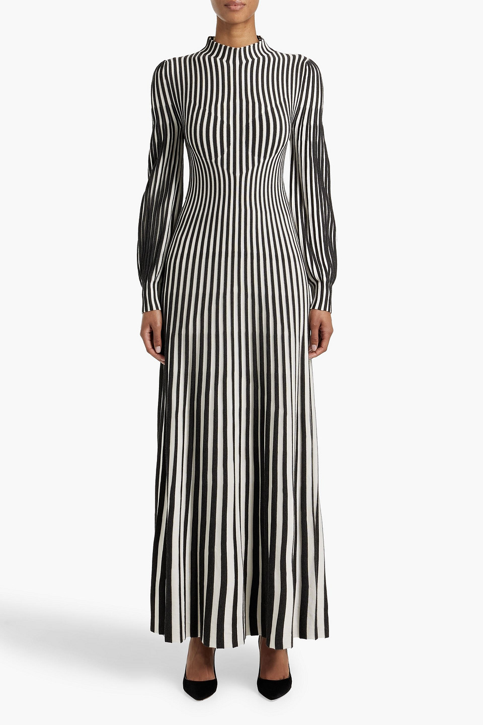 Gabriela Hearst Lee Striped Silk And Cashmere-blend Maxi Dress In Charcoal