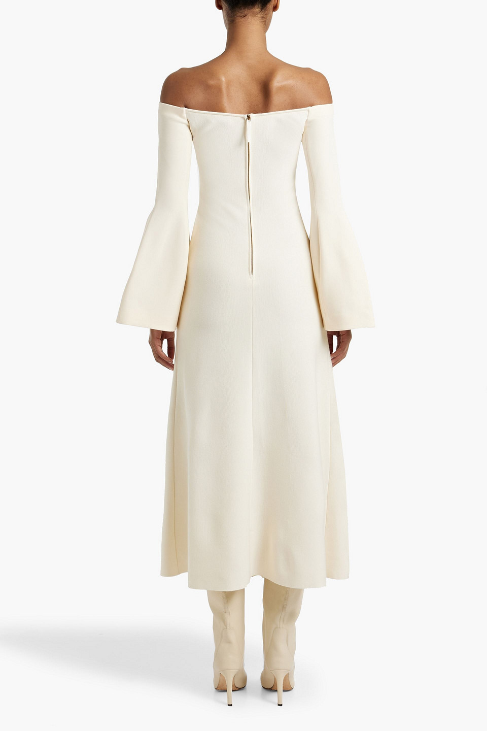 GABRIELA HEARST SINEAD OFF-THE-SHOULDER WOOL AND SILK-BLEND MIDI DRESS