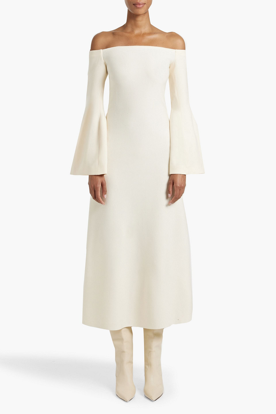 GABRIELA HEARST SINEAD OFF-THE-SHOULDER WOOL AND SILK-BLEND MIDI DRESS