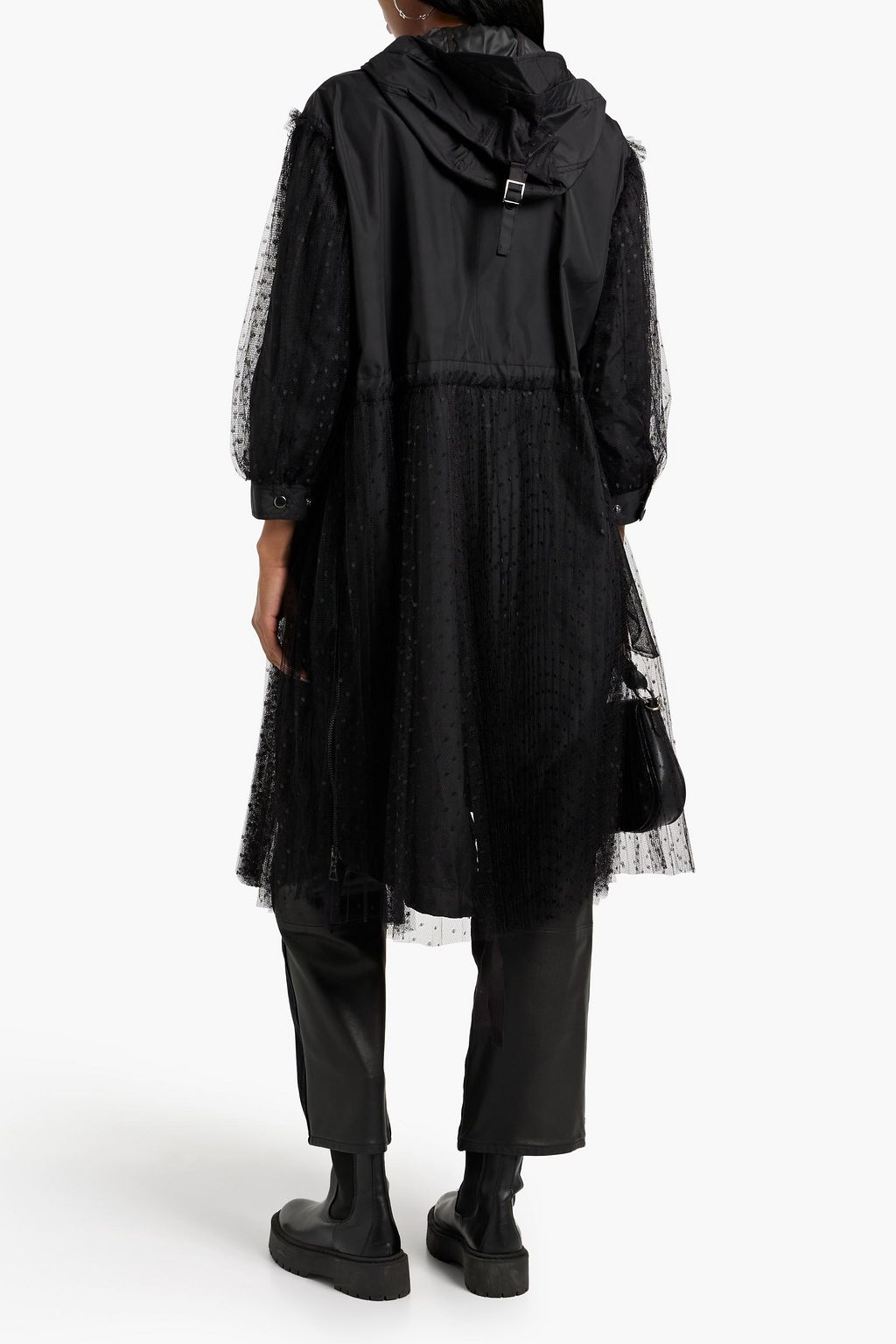 REDVALENTINO Layered shell and point d'esprit hooded coat