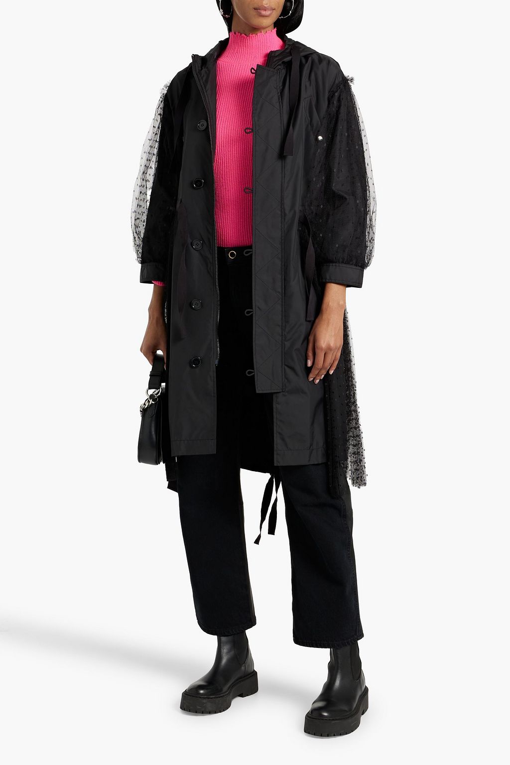 REDVALENTINO Layered shell and point d'esprit hooded coat