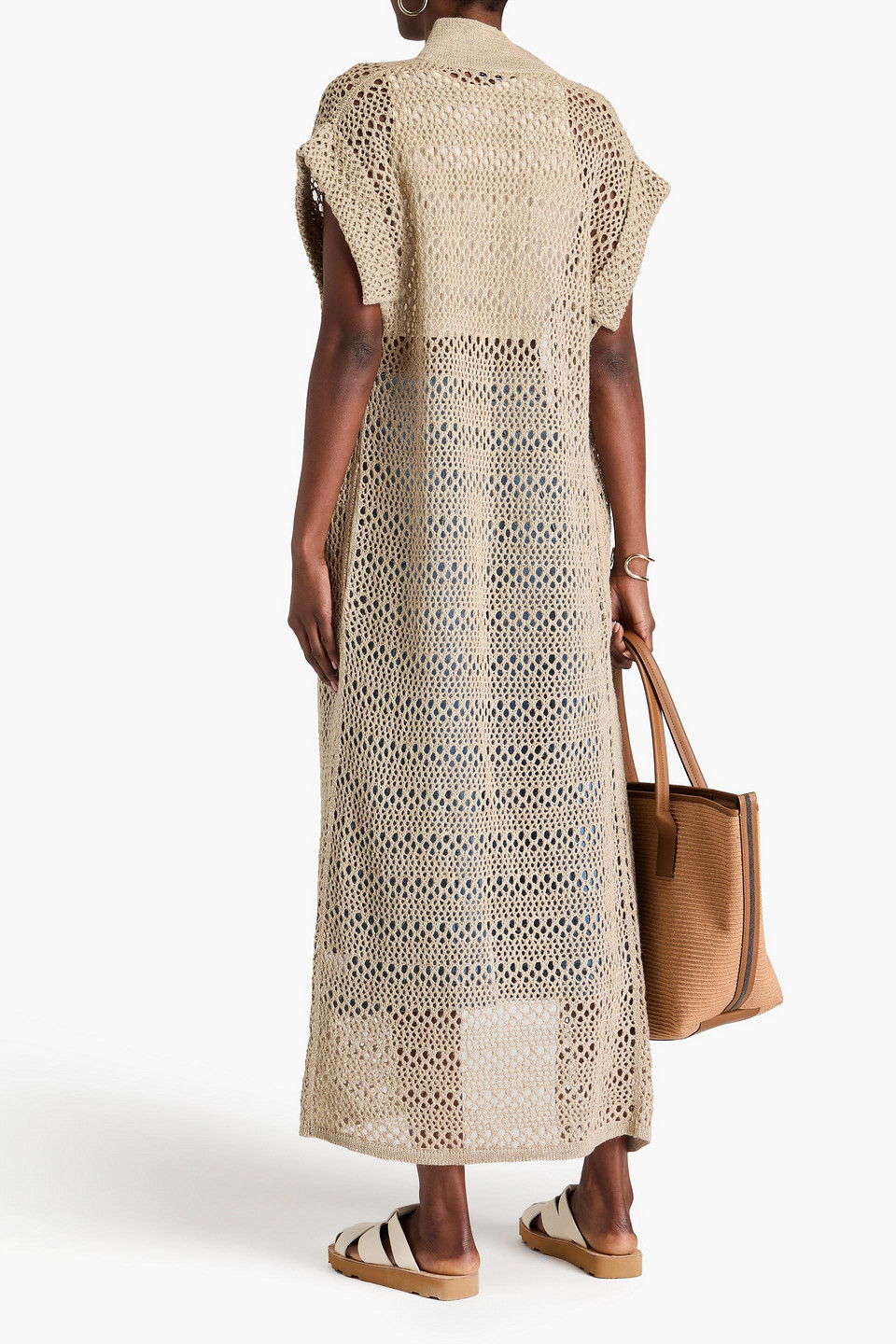 Brunello Cucinelli Open-knit Linen And Silk-blend Cardigan In Beige