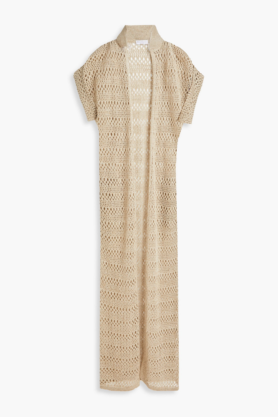 Brunello Cucinelli Open-knit Linen And Silk-blend Cardigan In Beige