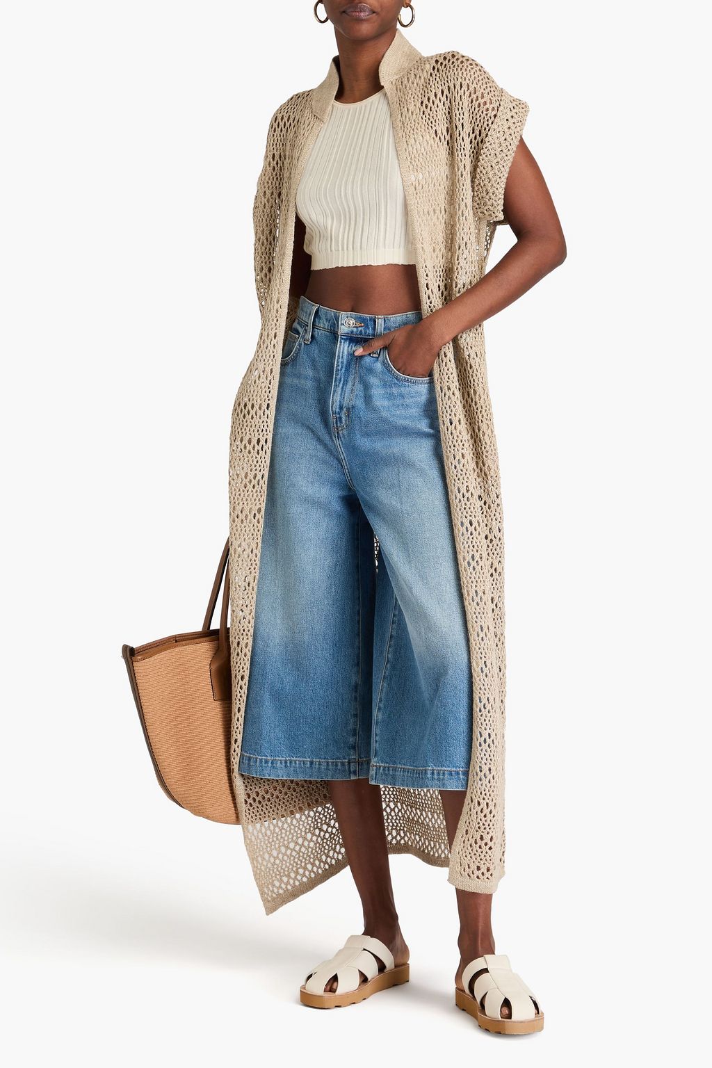 BRUNELLO CUCINELLI Open-knit linen and silk-blend cardigan
