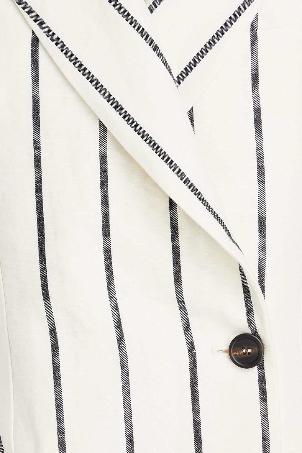 BRUNELLO CUCINELLI 더블 브레스티드 스트라이프 리넨 코튼 혼방 블레이저