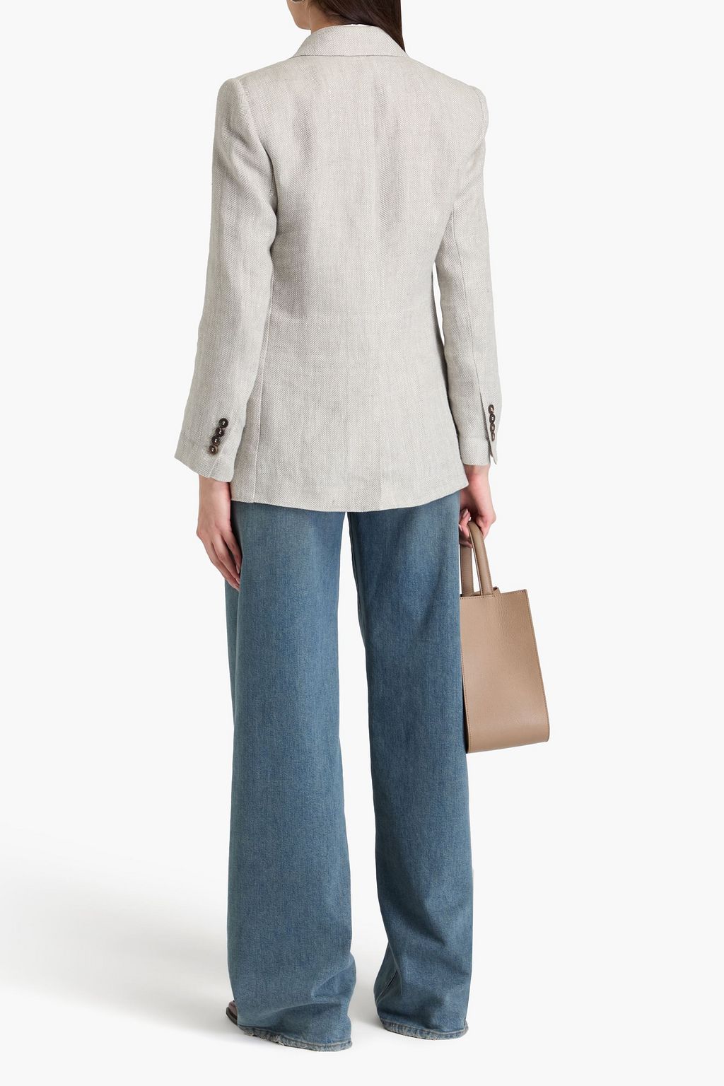 BRUNELLO CUCINELLI 더블 브레스티드 헤링본 리넨 블레이저