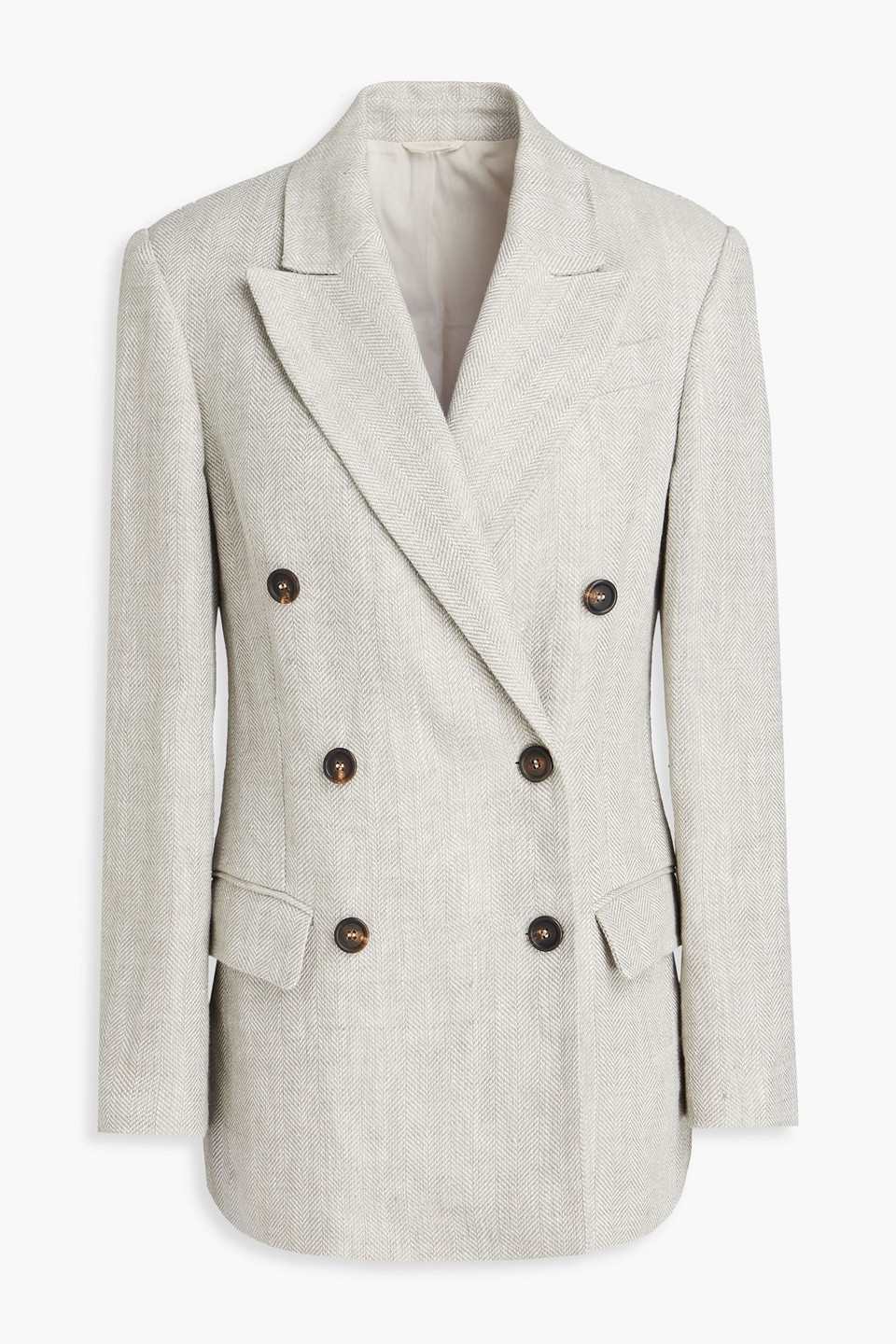 Brunello Cucinelli Doppelreihiger Blazer Aus Leinen Mit Fischgratmuster In Grau
