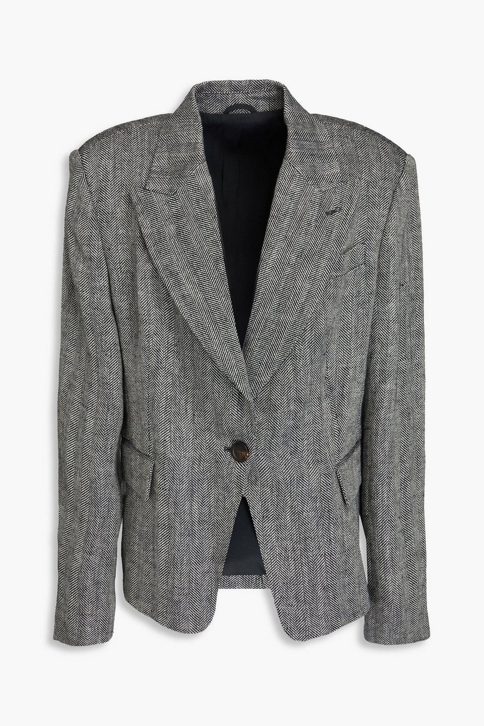 Brunello Cucinelli Herringbone Linen Blazer In Dark Gray