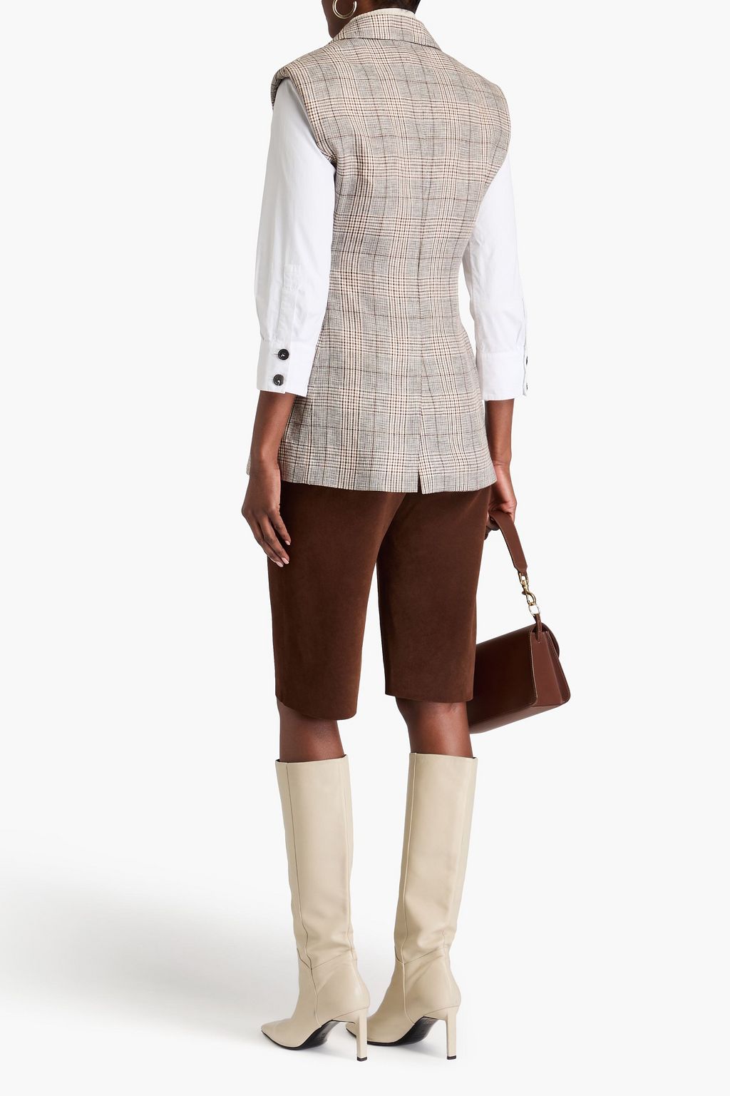 BRUNELLO CUCINELLI Double-breasted checked linen vest