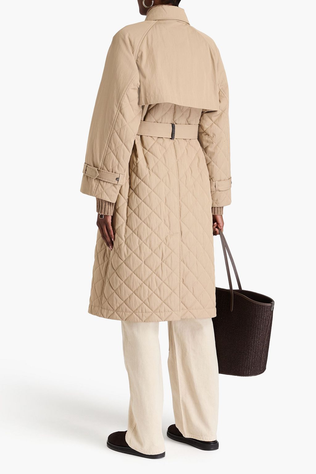BRUNELLO CUCINELLI Trenchcoat aus gestepptem Twill aus einer Baumwollmischung mit Gürtel