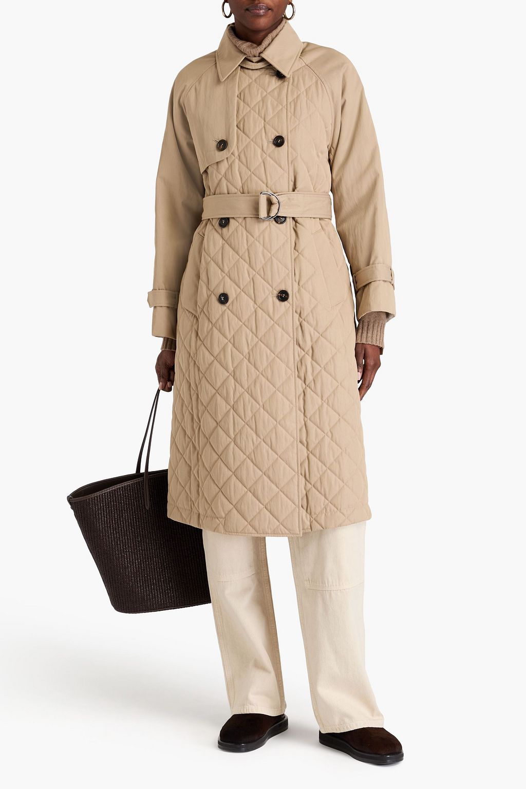 BRUNELLO CUCINELLI Trenchcoat aus gestepptem Twill aus einer Baumwollmischung mit Gürtel