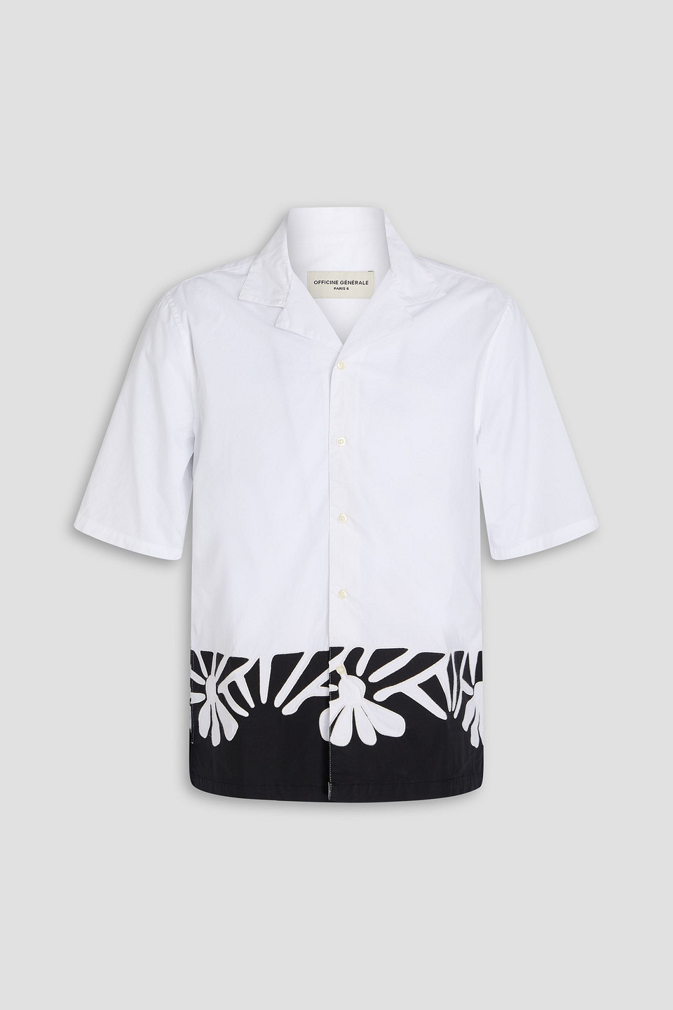 Officine Generale Eren Embroidered Two-tone Cotton-poplin Shirt In White