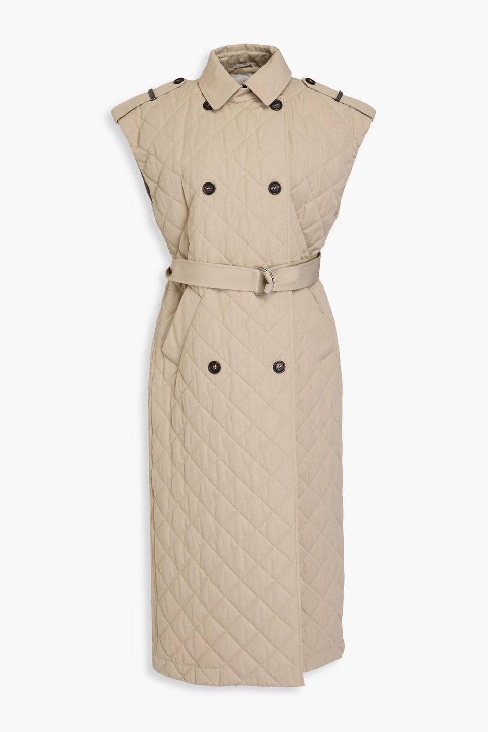 Brunello Cucinelli Doppelreihige Weste Aus Gestepptem Twill In Beige