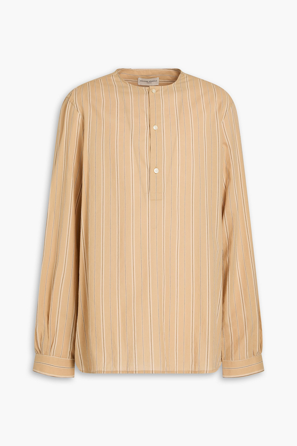 Officine Generale Emory Striped Cotton Shirt In Sand