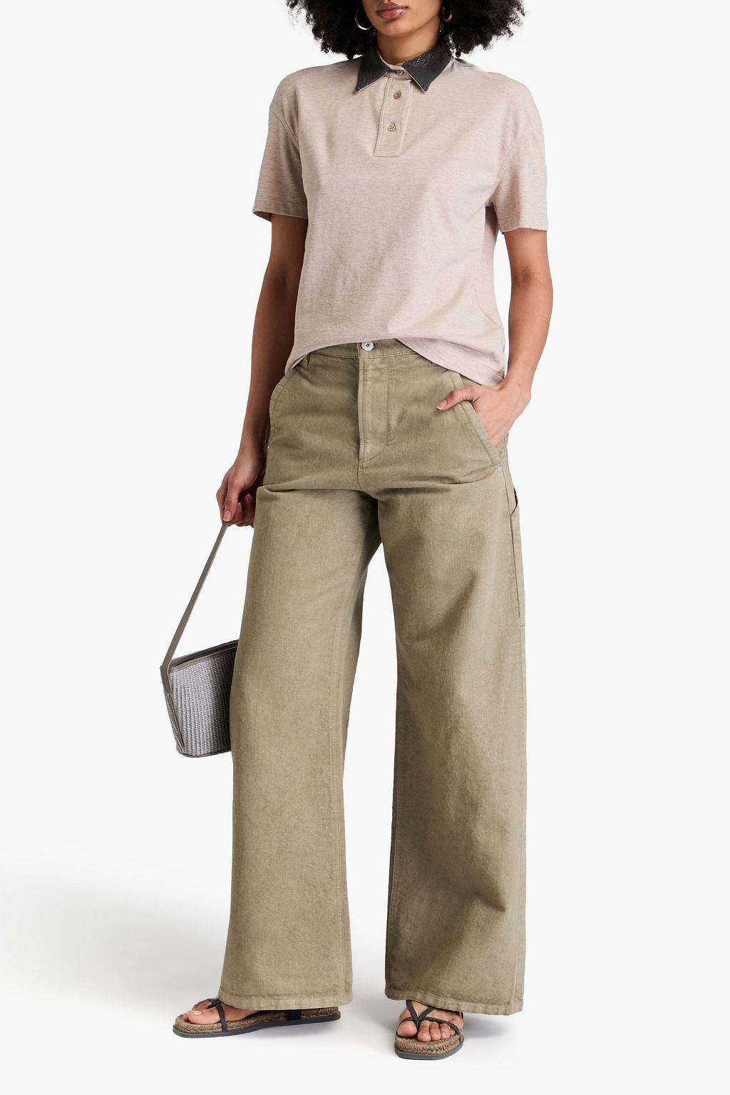 BRUNELLO CUCINELLI Poloshirt aus Baumwoll-Piqué mit Zierperlen