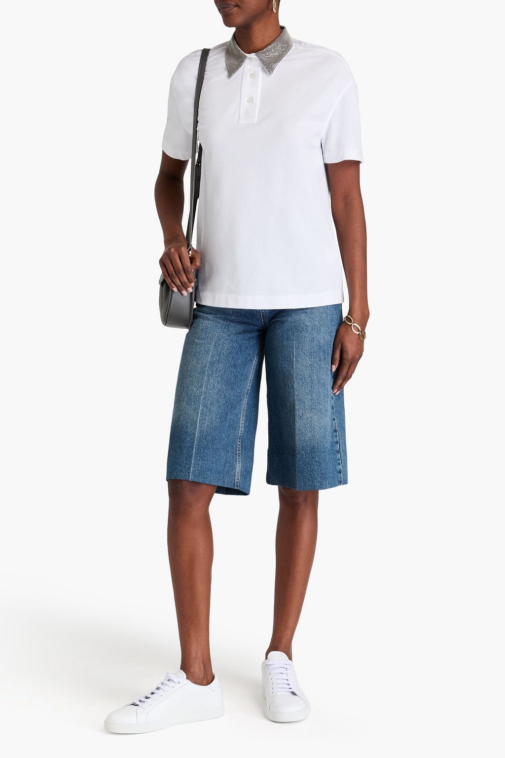 BRUNELLO CUCINELLI Poloshirt aus Baumwoll-Piqué mit Zierperlen