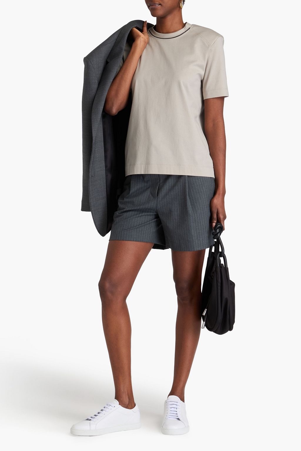 BRUNELLO CUCINELLI 비즈 장식 코튼 저지 티셔츠