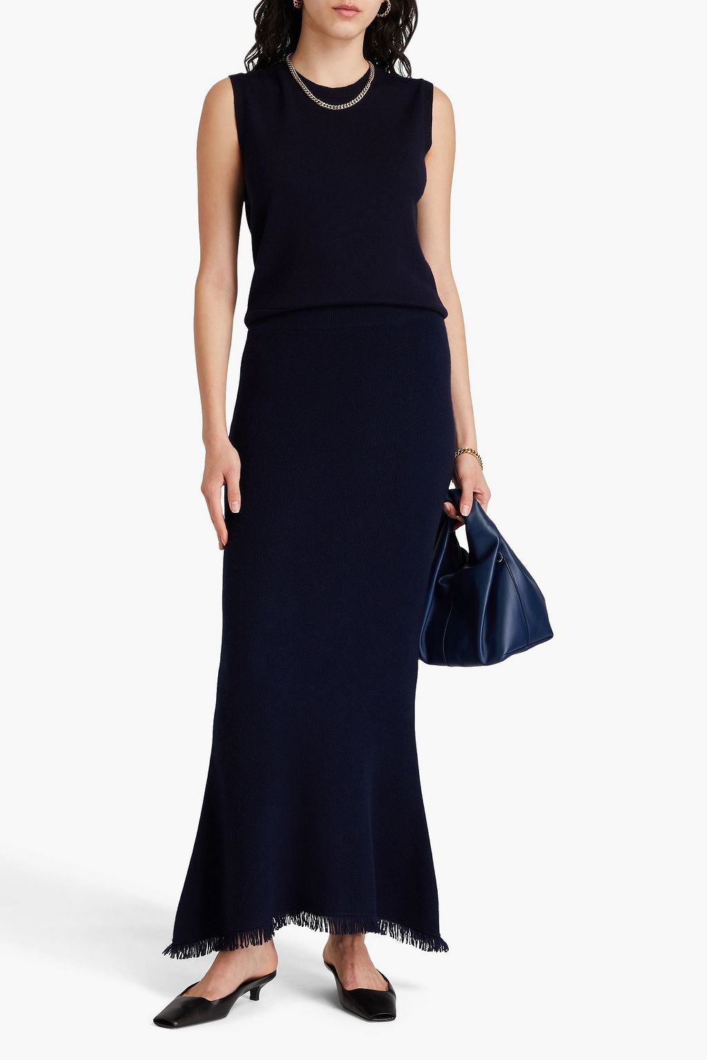 LISA YANG Sofia fringed cashmere maxi pencil skirt