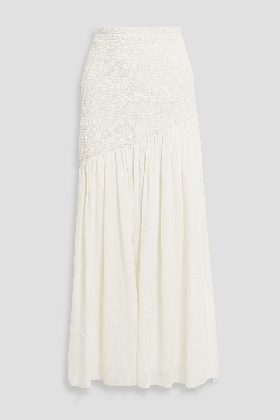 Gabriela Hearst Maxwell Shirred Linen And Silk-blend Gauze Midi Skirt In Ivory