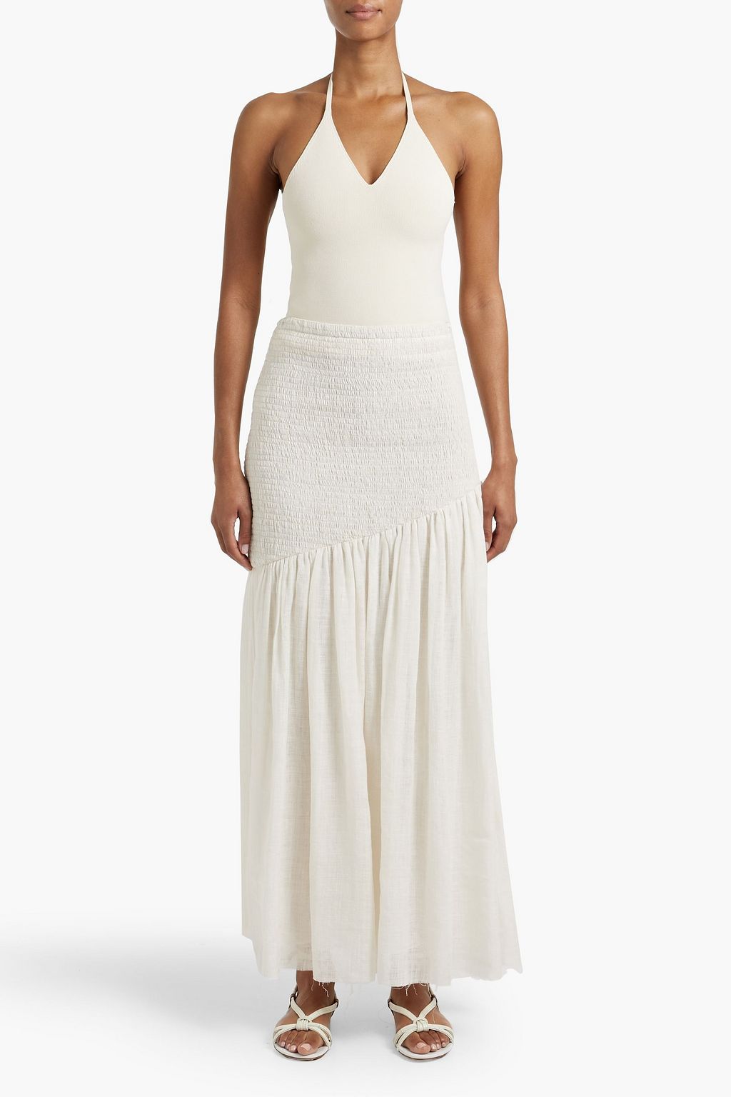 GABRIELA HEARST Maxwell shirred linen and silk-blend gauze midi skirt