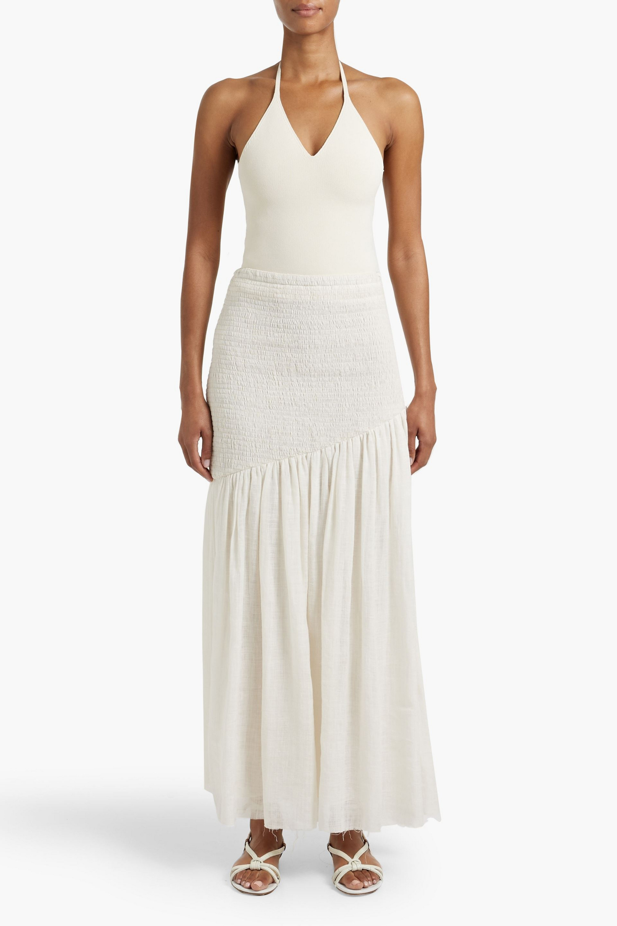 Gabriela Hearst Maxwell shirred linen and silk-blend gauze midi skirt