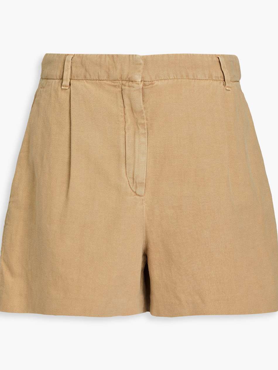 pleated cotton and linen-blend shorts