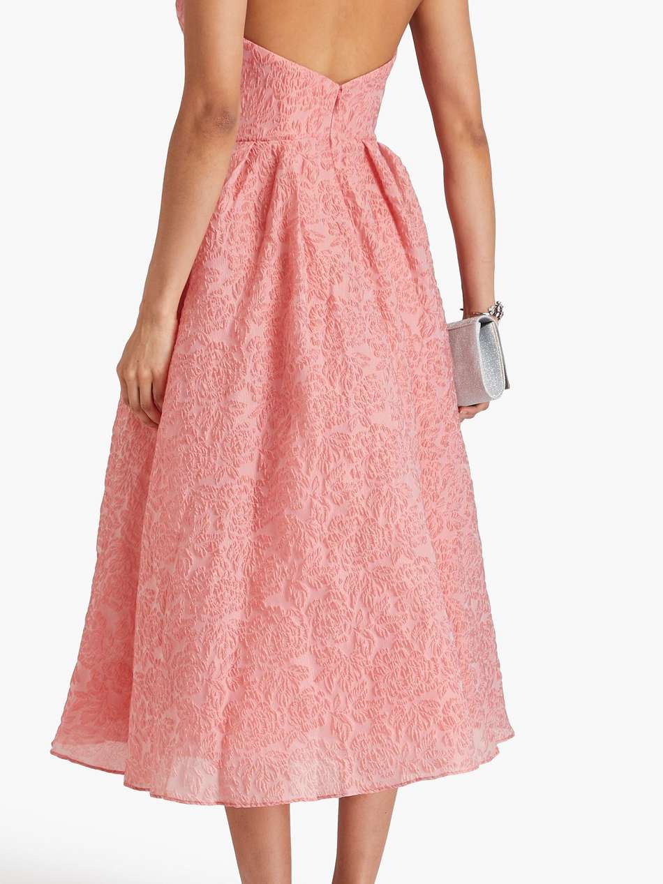 strapless pleated cloqué midi dress