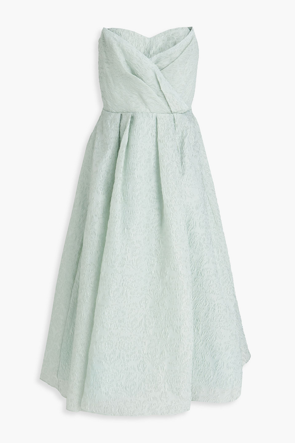Strapless pleated cloqué midi dress