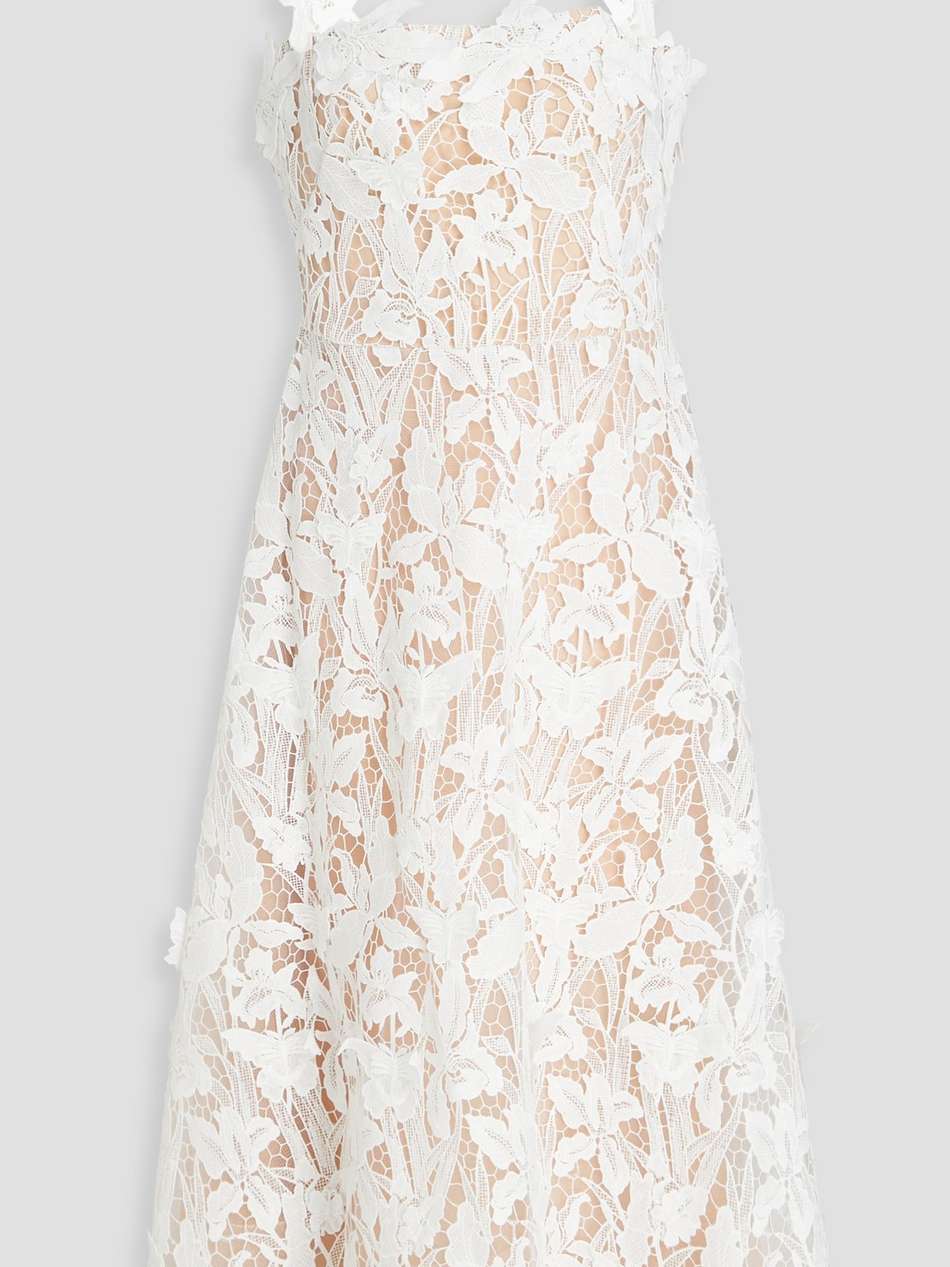 flared guipure lace midi dress